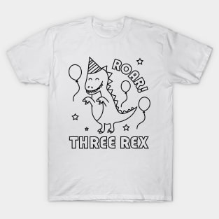 Kids Three Rex Dinosaur 3rd Birthday Color Your Own T-Shirt